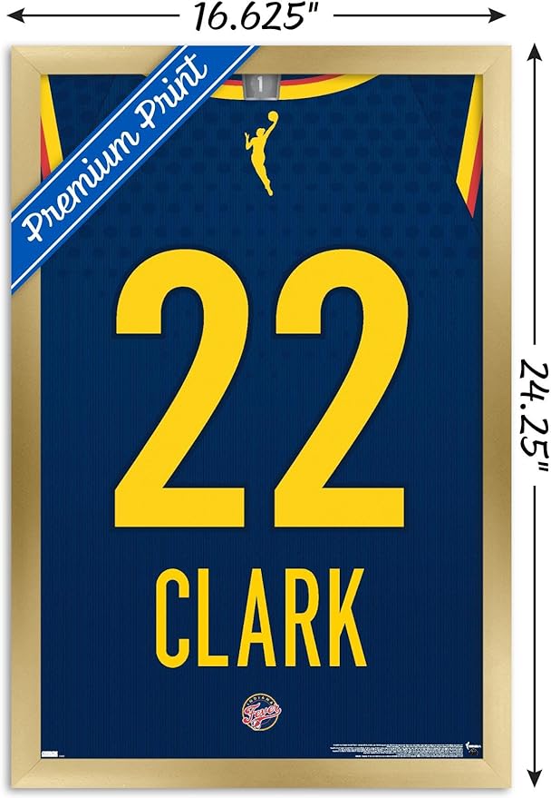 WNBA Indiana Fever - Caitlin Clark Jersey Wall Poster, 22.4L" x 14.7W", Gold Framed Version