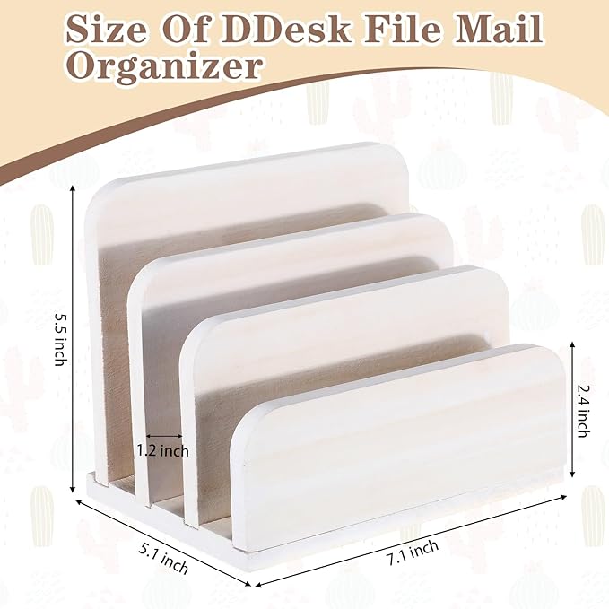 Wooden Mail Holder 3 Slots Mail Organizer for Desk Wood File Paper Letter Sorter for Letter Envelope Filing Cell Phone Document Storage, Organizer Tray for Office and Home (White)
