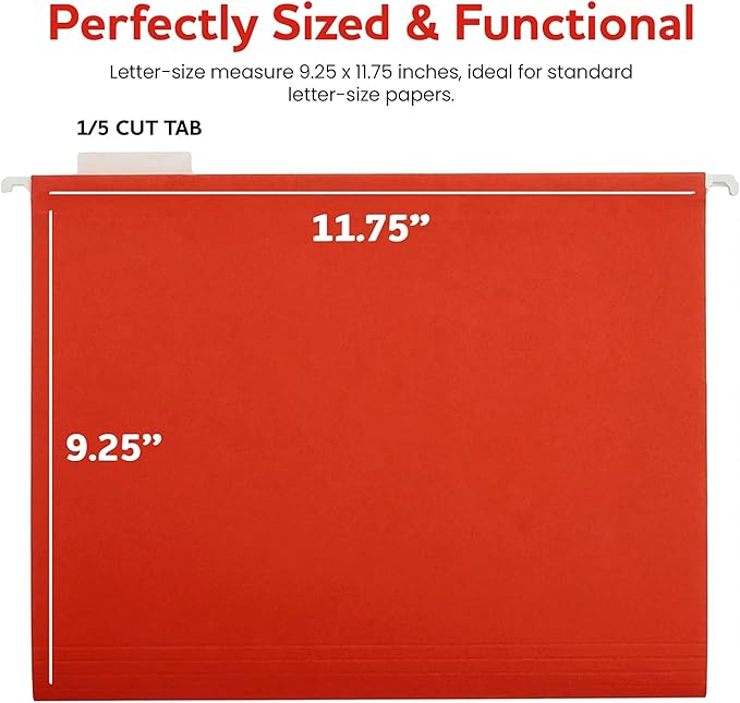 Red Hanging File Folders – 8 Pack, Letter Size File Organization Folders for Home, Office, School & Filing Cabinets