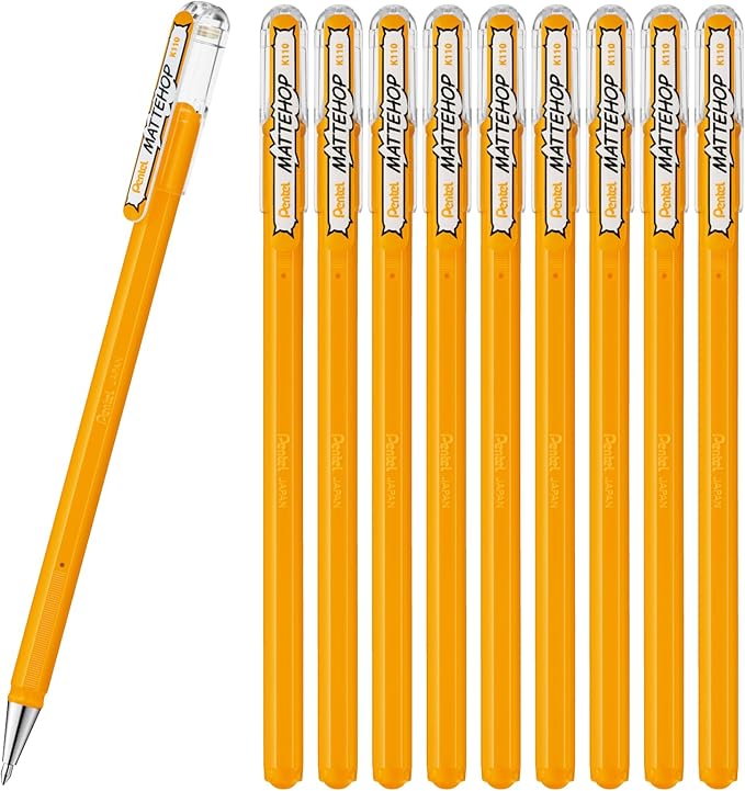 Pentel Color Ballpoint Pen, Matte Hop, Yellow Orange, 10 Count K110-VF2