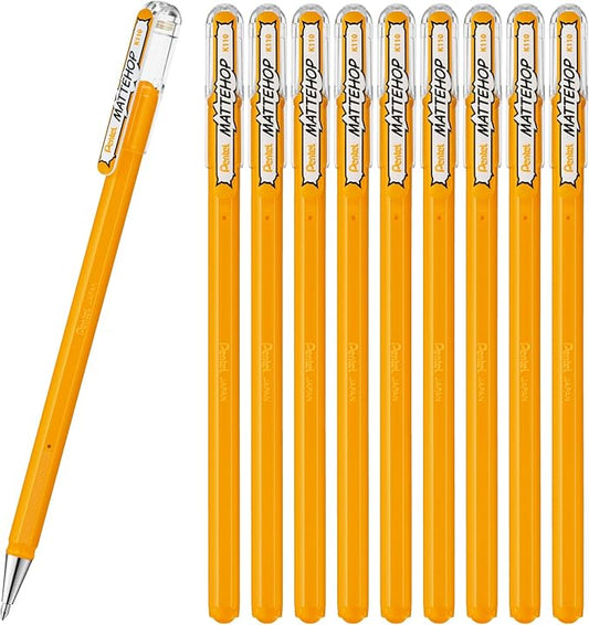 Pentel Color Ballpoint Pen, Matte Hop, Yellow Orange, 10 Count K110-VF2