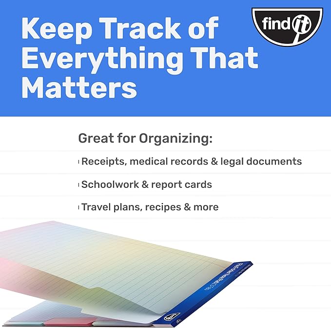 Find It File Folder Notepad - Pack of 72-9.5 x 12.5 Inch Notebook Organizer Folders for Filing, Document, and Clipboard Organization - Rainbow