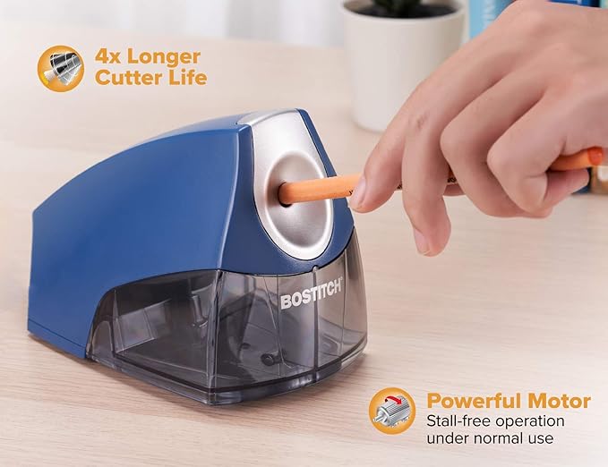 Bostitch Office Electric Pencil Sharpener, Heavy Duty Powerful Stall-Free Motor, High Capacity Shavings Tray, for Office or Classroom, Navy Blue