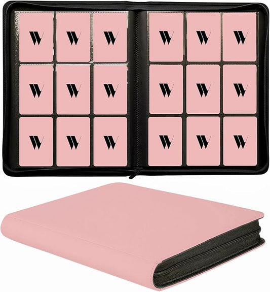 Premium 9-Pocket Zippered Trading Card Binder, 540 Pockets Double-Sided Side-Loading Card Organizer Album, PU Leather Card Holder Protector for MTG, TCG, Sports Cards Pink