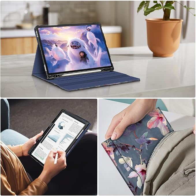 Fintie Case for Samsung Galaxy Tab S10 Lite/ S10 FE/ S9 FE 5G 10.9 Inch/Tab S9 11 Inch with Built-in S Pen Holder,Multiple Angle Portfolio Business Cover with Pocket Auto Sleep/Wake,Blooming Hibiscus