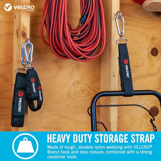 VELCRO Brand Easy Hang Strap | Heavy Duty Outdoor Storage Extension Cords, Cables, Tools, Bikes | Organization for Garden, Shed, RV |, Medium - up to 200 lbs, Black, 1 Count (Pack of 1)