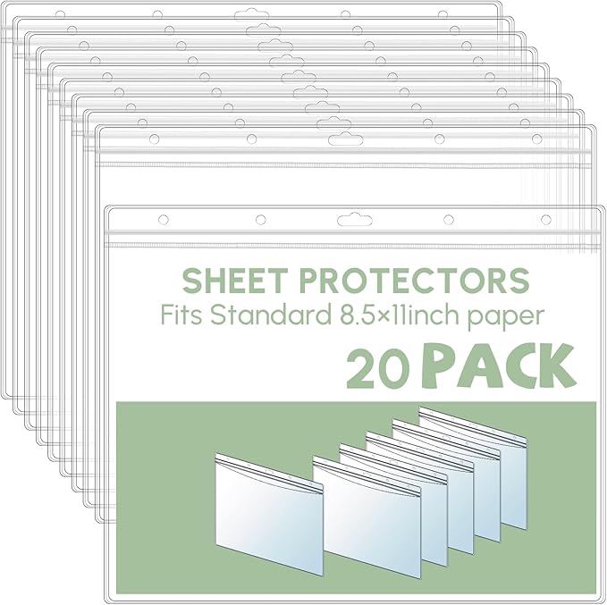 10 Pcs Heavy Duty Sheet Protector 8.5 x 11 Inch Job Ticket Holder Waterproof Resealable Zip Page Wall Sign Holder Clear Dry Erase Document Sleeve Magazine Protector Horizontal(12.4 x 9.8 Inch)