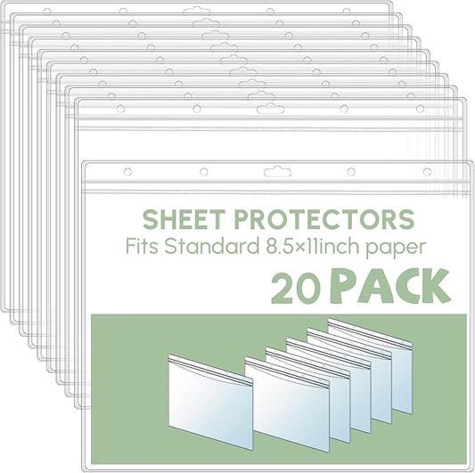 10 Pcs Heavy Duty Sheet Protector 8.5 x 11 Inch Job Ticket Holder Waterproof Resealable Zip Page Wall Sign Holder Clear Dry Erase Document Sleeve Magazine Protector Horizontal(12.4 x 9.8 Inch)