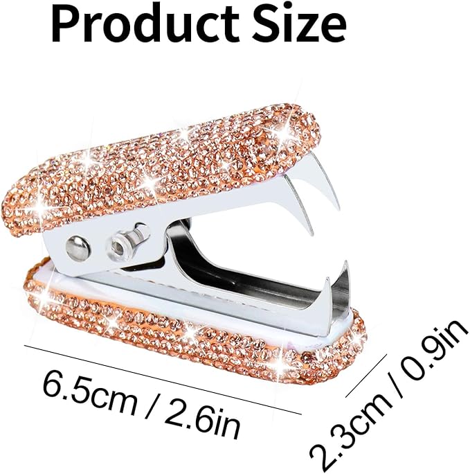 Multibey Rhinestone Staple Remover, Handmade Bling Crystal Cute Staple Remover Tool for Desk, Dazzling Staples Puller Tool Mini Office Supplies & Desk Accessories for Women Office (Champagne Gold