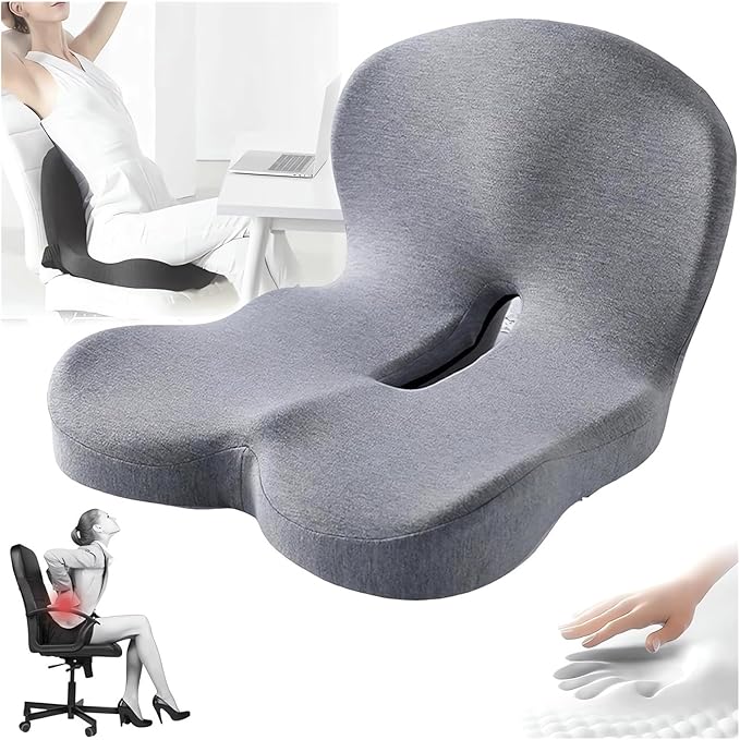 Memory Foam L-Shaped Integrated Seat Cushions for Car Truck Driver Ergonomic L Shape Lumbar Cushion Sciatica Back Pain Relief Office Chair Butt and Back Support Pillow Long Driving Booster Seat (F1)