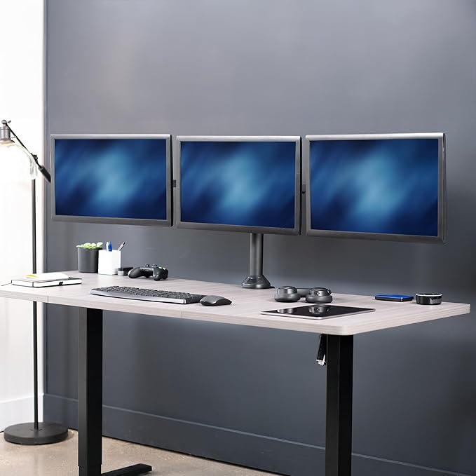 VIVO Triple Monitor 23 to 32 inch LED LCD Clamp-on Desk Mount, Heavy Duty Articulating VESA Computer Stand, Holds 3 Screens, Fully Adjustable for Home Office Workstation, Black, STAND-V103