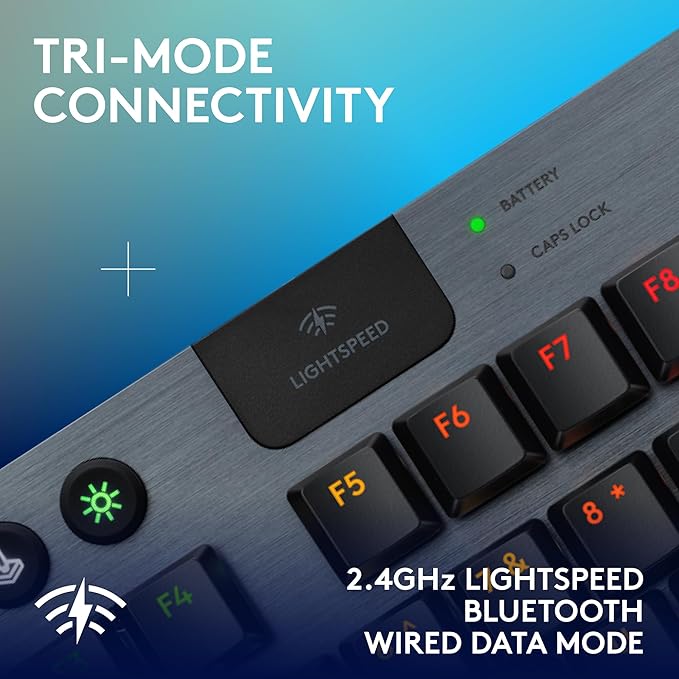 Logitech G915 X Lightspeed TKL Low-Profile Wireless Gaming Keyboard, Double-Shot PBT Keycaps, Fully Programmable Keys, RGB Backlighting, Sleek Aluminum Finishing, GL Blue Clicky - PC/Mac - Black