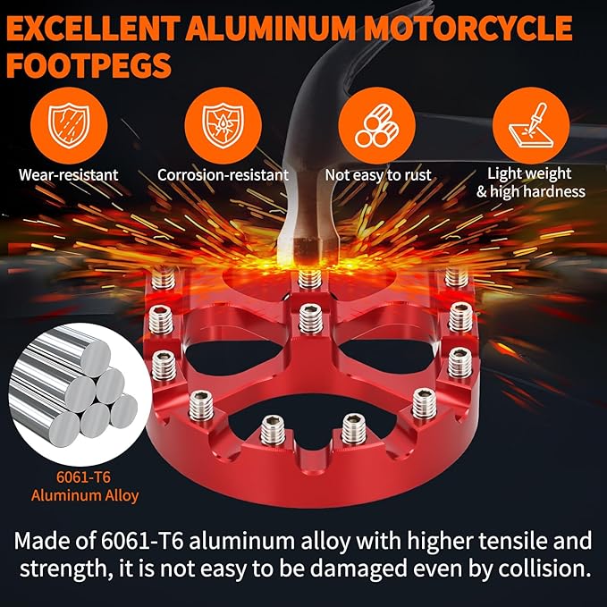 Nilight Motorcycle Foot Pegs Dirt Bike Footpegs Fit for Harley Dyna 1993-2017 Fatboy 1990-2017 Iron 883 2009-2017 Sportster 883 360° Rotating CNC Foot Pegs Heavy Duty Aluminum Alloy Peg Pedal, Red