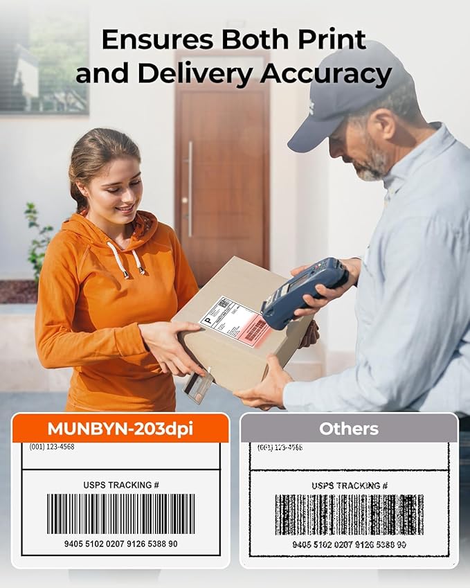 MUNBYN 130B Bluetooth Thermal Label Printer+4x6 Inch Direct Thermal Labels, 1000 Labels/2 Stacks+2 in 1 External Rolls Label Holder