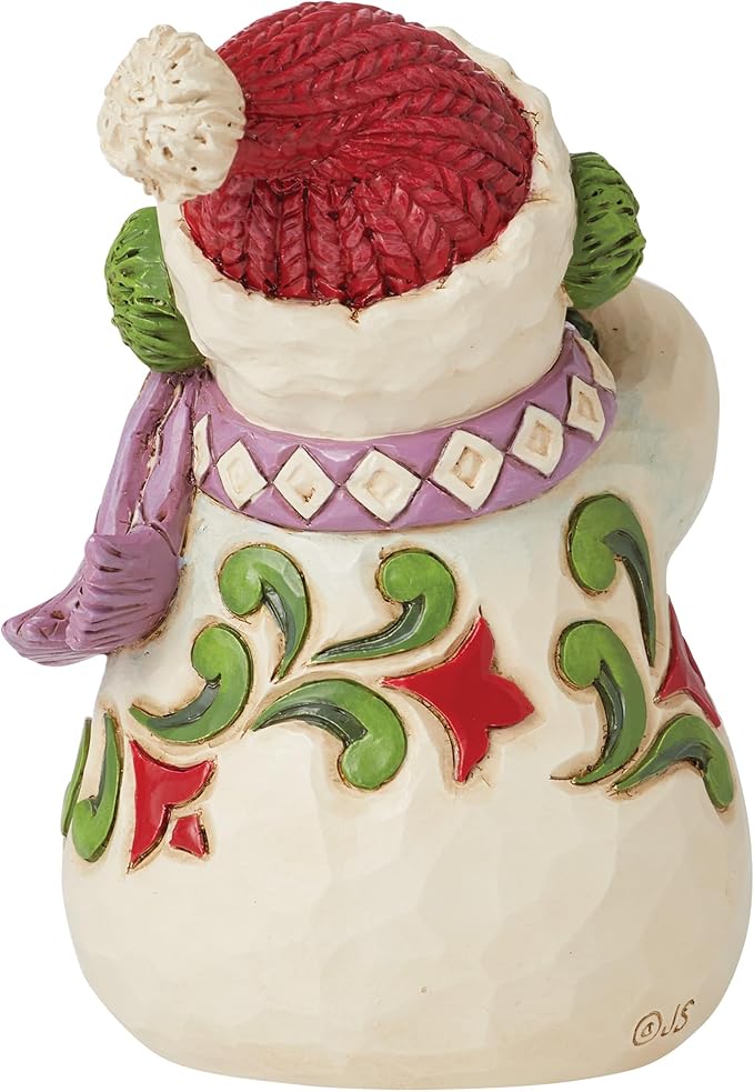 Enesco Jim Shore Heartwood Creek Snowman Wearing Earmuffs Miniature Figurine- Resin Hand Crafted Collectible Mini Figurines Christmas Snowman Home Decor Holiday Shelf Figure, 3.62 Inch, Multicolor