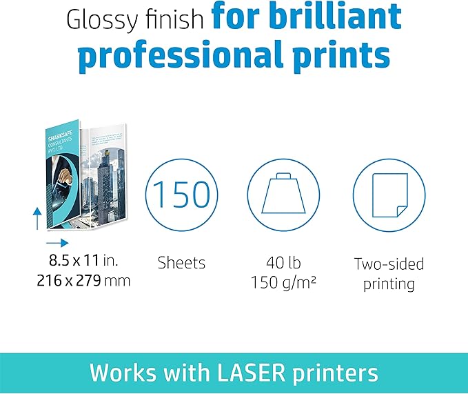 HP Enhanced Tri-fold Business Paper, Glossy, 8.5x11 in, 40 lb, 150 sheets, works with laser printers (Q6612A)