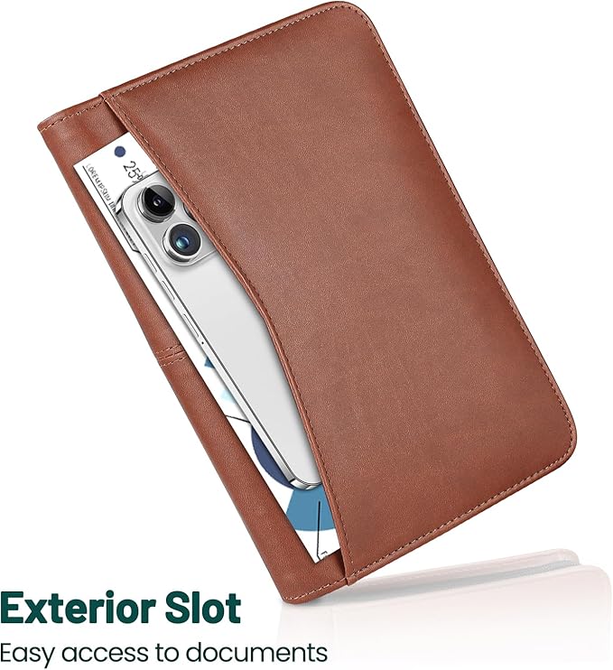Padfolio Portfolio Organizer Binder Interview Resume Folder Zippered Business Portfolio Faux Leather Padfolio Portfolio Binder for Business School Office Conference Notepad Clip Boards(Brown)