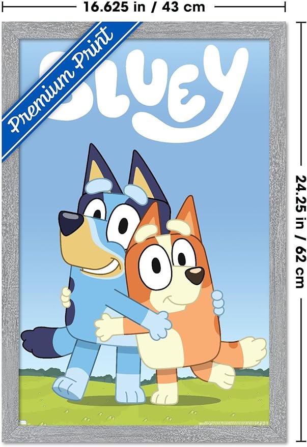 Bluey - Hug Wall Poster, 22.4L" x 14.7W", Gray Framed Version