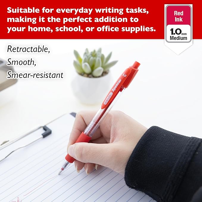 BAZIC PRODUCTS Gel Pens, Spencer Retractable Gel Pen, 1.0 mm Bold Tip for Smooth Writing for Office, School, or Teacher Use, Premium Writing Pens (5/Pack), 24-Pack