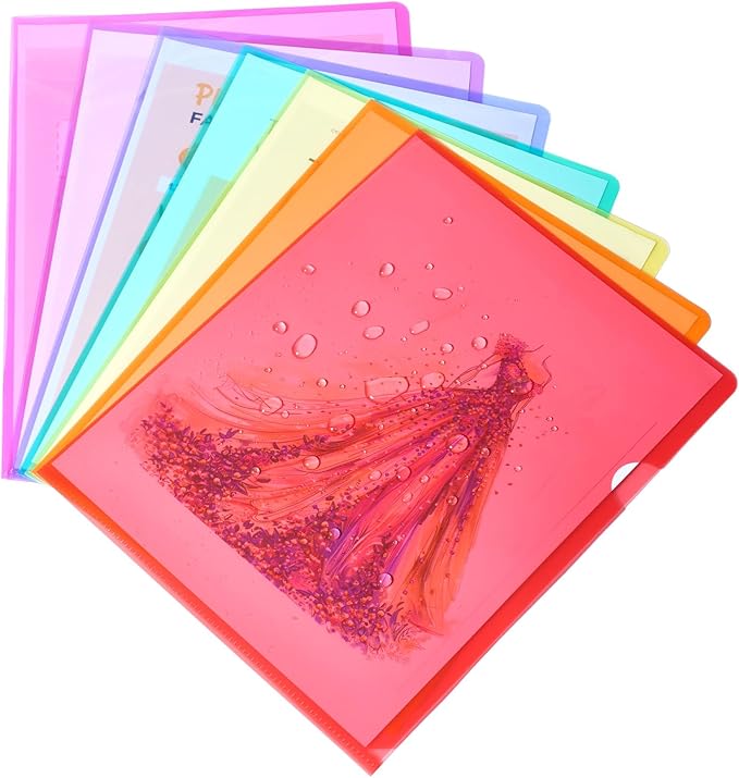 Sooez 36 Pack Clear Document Folder Project Pockets, Clear Plastic Folders Letter Size Plastic Document Folders Paper Poly Jacket Sleeves Folders Copy, 6 Assorted Colors