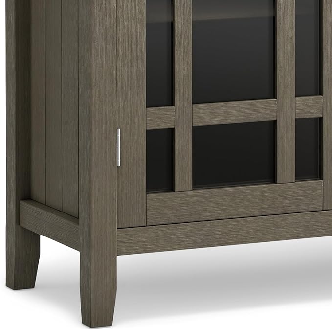 SIMPLIHOME Bedford Storage Cabinet - 39 inch Wide Solid Wood Medium Cabinet in Farmhouse Grey, Transitional Console for Living Room, Entryway, or Dining Room with Glass Doors and Adjustable Shelves
