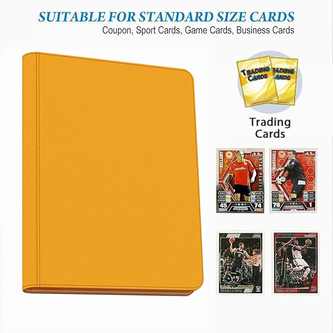16 Pocket Card Binder, 1000+ Premium Zip Trading Card Binder, Double Sided Pocket Card Binder Album, Ringless Card Folder for MTG, TCG, Sports Card (Yellow, 16Pockets)