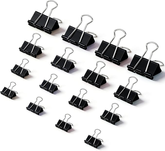 180 Pcs Binder Clips Assorted Sizes, Black Binder Paper Clips Office Clips Office Supplies, 4 Sizes Cute Binder Clips Large Medium Small Paper Clips Paper Clamps for Home School Business (Black)