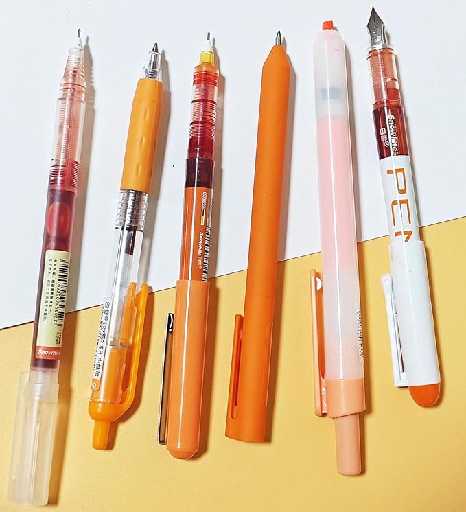 Orange and Black Ink Gel Pens Set with Journaling Highlighter, Fine Point 0.5mm Cute Colorful Gel Ink Pens for Office School, Note Taking, 5 Orange Ink, 1 Black Ink