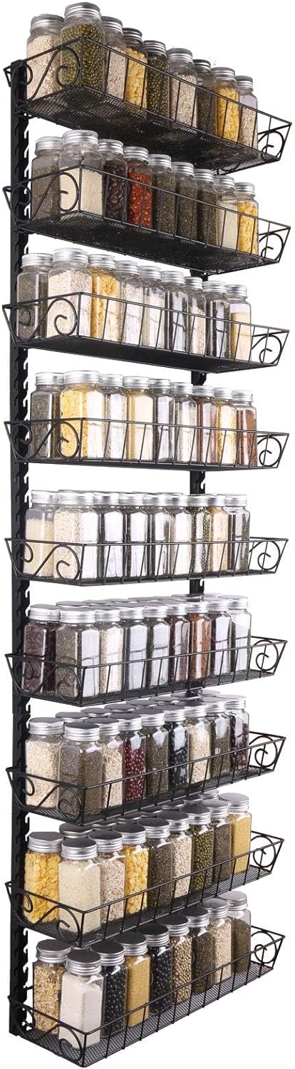 SWOMMOLY Adjustable Wall Mount Spice Rack, 9-Tier Dual-use (Multi-use) Organizer, Black