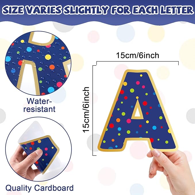 150 PCS Large 6" Bulletin Board Letters Set, Blue with Colorful Polka Dot Classroom Alphabet Cutout Letter for Bulletin Board Display Home School, A Great Helper to Inspire Students' Learning Interest