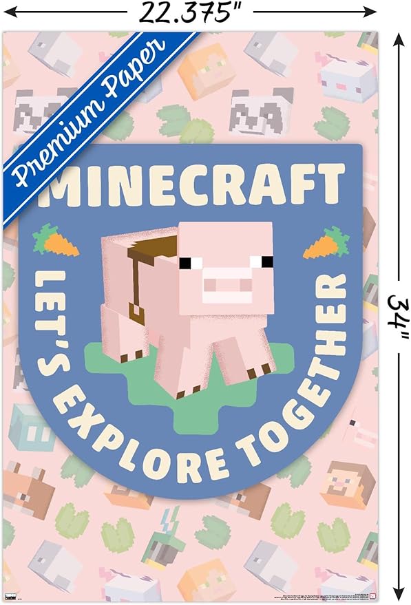 Trends International Minecraft - Let's Explore Together Wall Poster, 34L x 22.4W, Premium Poster & Mount Bundle