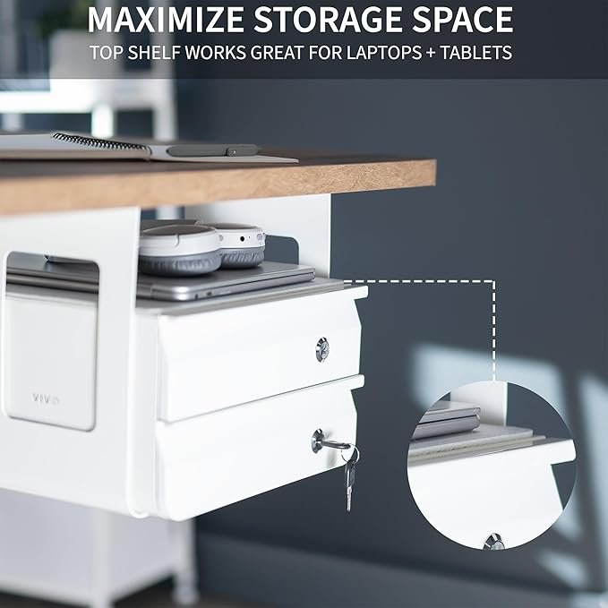 VIVO 13 inch Under Desk Double Stacked Slide Out Drawers with Lock, Secure Home Office Storage Organizer, White, DESK-AC03L-2W