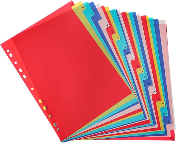 21 Tab A-Z Binder Dividers, 3 Ring Plastic Binder Dividers with Tabs Multicolor Alphabet Dividers for 2/3/4/11 Ring Binders, Letter Size (8.2×11.6 Inch)