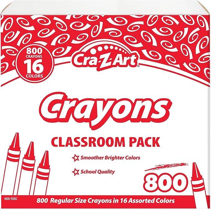 Cra-Z-Art Crayon Bulk Class Pack 800ct 16 Assorted Colors Back To School Supply List Essential, Bulk Pack for School Supply Rooms and In Class For Teachers