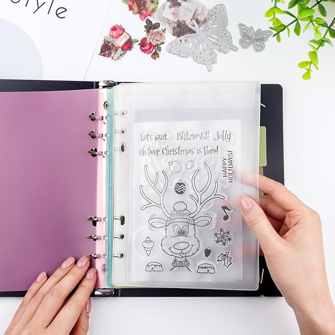 BAOFALI 3Pcs /Set A5 6 Ring Binder Cover Clean Transparent Soft PVC for Refillable Notebook Shell withMatte surfaceforStamp & Die Storage (Black)