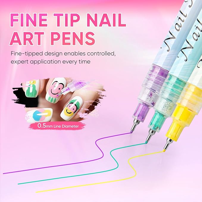 12 Colors Nail Art Pens Set, Nail Art Markers for 3D Nail Art, Nail Art Pens for Painting Nails Art Marker Drawing Painting Liner, Nail Polish Pens for DIY Nail Art Beauty Adorn Manicure Tools(1 Set)