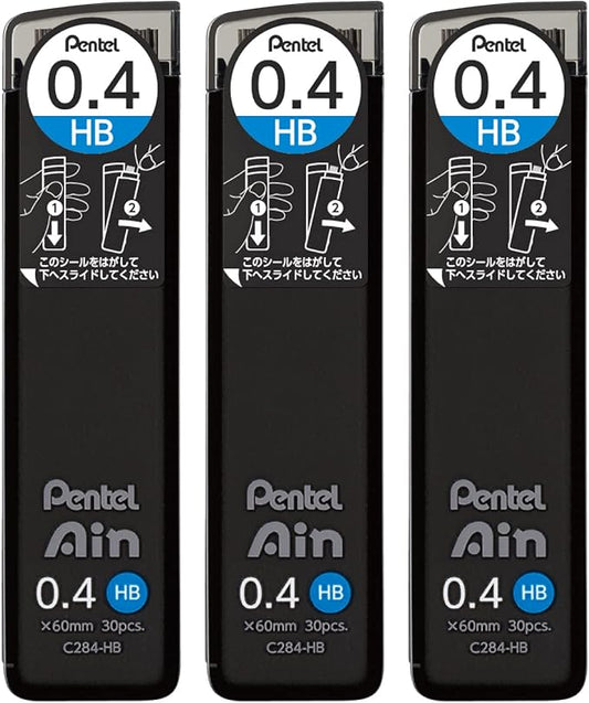 Pentel Ain AMZ-XC284HB3P Mechanical Lead, 0.02 inches (0.4 mm), HB, 3 Pieces