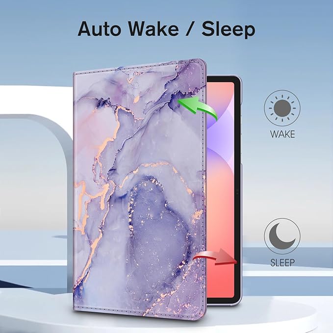 Fintie Rotating Case for Samsung Galaxy Tab S10 Lite/ S10 FE/ S9 FE 5G 10.9 Inch/Tab S9 11 Inch with S Pen Holder, 360 Degree Swiveling Stand Cover Auto Sleep/Wake, Lilac Marble