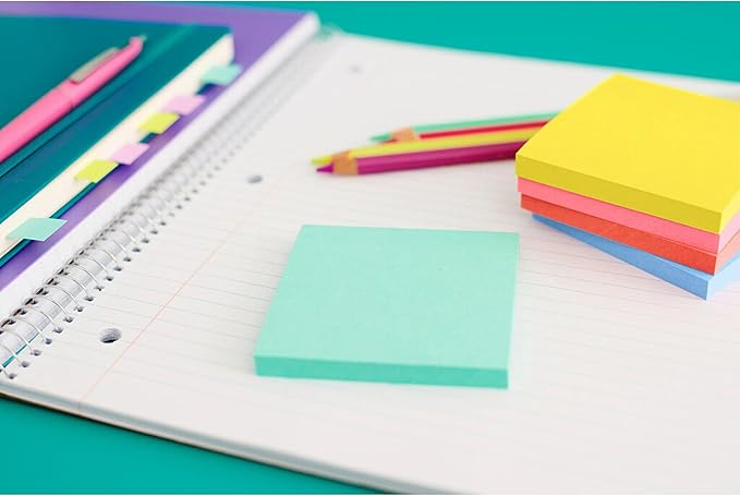 Post-it Super Sticky Notes, 5 Sticky Note Pads, 3 x 3 in., Ideal for Organization in Your Dorm, Home or Office, Single Color Packs Collection, Fresh Mint