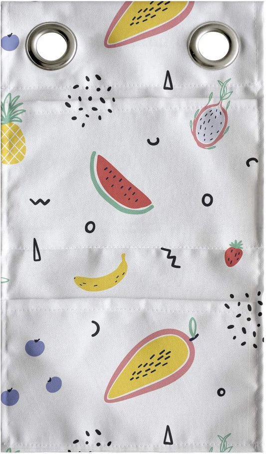 Ambesonne Fruits Hanging Pocket Organizer, Hand Drawn Tropical Items and Dots or Mini Motifs Scattered on a Plain Background, Printed Polyester Storage Bag with Pockets, 9" x 16", Multicolor