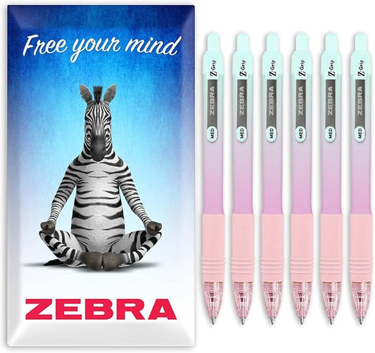 Zebra Z-Grip Smooth Ballpoint Pen - 1.0mm Nib - Black Ink - Pastel Ombre Barrels - In Cardboard Gift Box Packaging (Pack of 6)