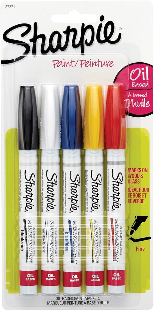 Sharpie Oil-Based Paint Markers, Fine Point, Assorted Colors, 5 Count - Great for Rock Painting