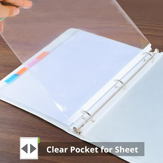 Binder Dividers with Tabs, 8 Tab Clear Sheet Protectors for 3 Ring Binder, White Dividers for 3 Ring Binder Page Protectors, Notebook Binder Sleeves with Pockets, 3 Set (24 Pcs)