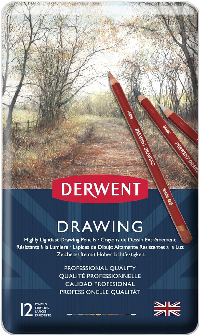 Derwent Colored Drawing Pencils, 5mm Core, Metal Tin, 12 Count (0700671)