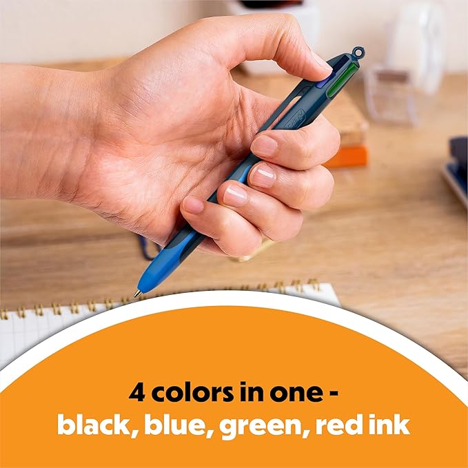 BIC 4-Color Smooth Retractable Ballpoint Pen with Gel-Like Ink, 1.0 mm Point, 12-Count in Assorted Ink Colors