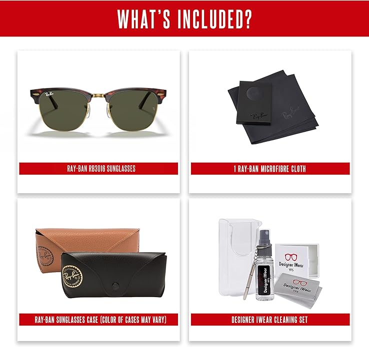 Ray-Ban RB3016 CLUBMASTER Sunglasses For Men For Women +BUNDLE with ACCESSORY EYEWEAR KIT