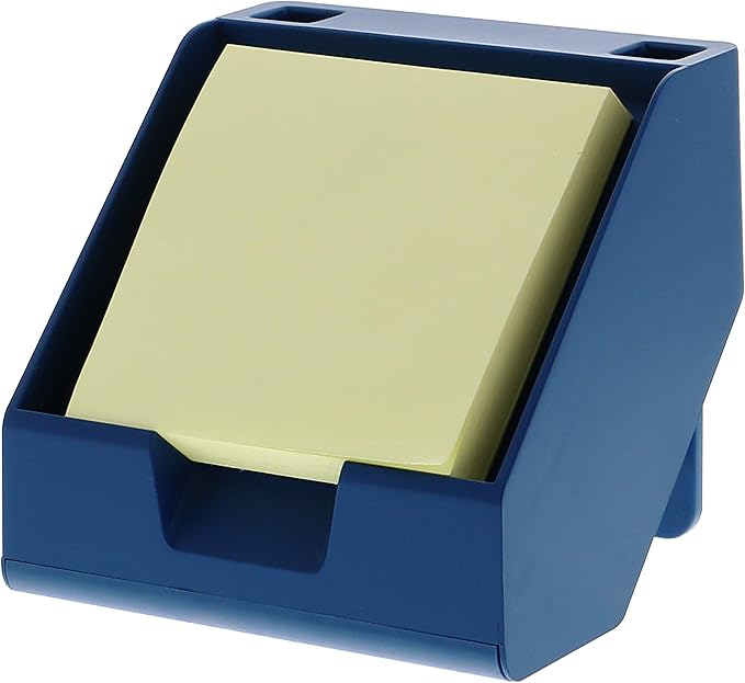 Bostitch Office Sticky Note Holder + Business Card Stand, Includes Pen Holders, Blue