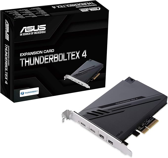 ASUS ThunderboltEX 4 with Intel® Thunderbolt™ 4 JHL 8540 Controller, 2 USB Type-C Ports, up to 40Gb/s bi-Directional Bandwidth, DisplayPort 1.4 Support, up to 100W Quick Charge, Black