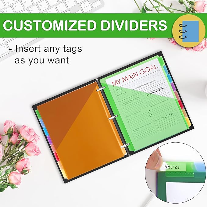 48 Count Binder Dividers with Pockets, 8 Tab Plastic Dividers for 3 Ring Binders School Office Document Indexing and Protection, Multicolor, 6 Sets