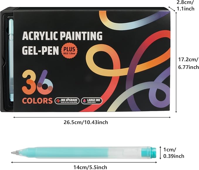 Smilo 36 Colors Acrylic Gel Pens for Coloring,3D Acrylic Paint Pens with 1.0mm Bullet Tip for Adult Coloring, Rock, Fabric,Glass & DIY Crafts – Vibrant Opaque Gel Pens for Artists & Journaling